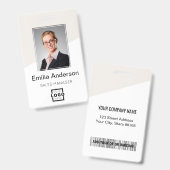 会社のカスタムロゴバーコード社員の写真ベージュ バッジ (正面＆裏面)