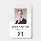 会社のカスタムロゴバーコード社員の写真ベージュ バッジ (正面)