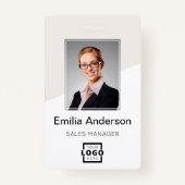 会社のカスタムロゴバーコード社員の写真ベージュ バッジ (正面)