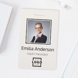 会社のカスタムロゴバーコード社員の写真ベージュ バッジ