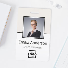 会社のカスタムロゴバーコード社員の写真ベージュ バッジ