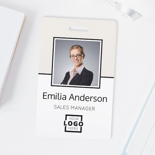 会社のカスタムロゴバーコード社員の写真ベージュ バッジ