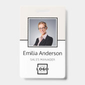 会社のカスタムロゴバーコード社員の写真ベージュ バッジ (正面)