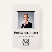 会社のカスタムロゴバーコード社員の写真ベージュ バッジ (正面)