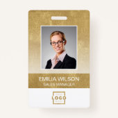 会社のカスタムロゴバーコード社員の写真金ゴールド バッジ (正面)