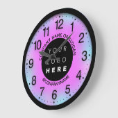 会社のカスタムロゴピンクブルーの名前のスローガン ラージ壁時計 (傾斜)