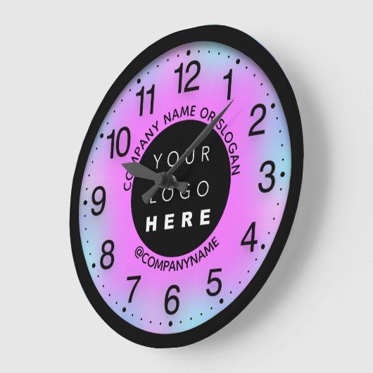 会社のカスタムロゴピンクブルーの名前のスローガン ラージ壁時計 (傾斜)