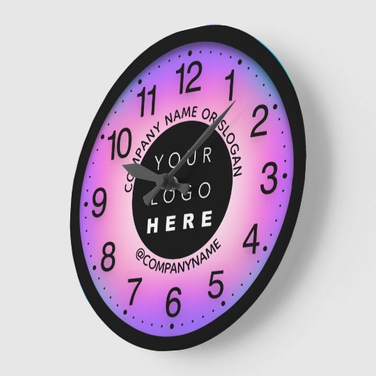 会社のカスタムロゴピンク白の名前のスローガン ラージ壁時計 (傾斜)
