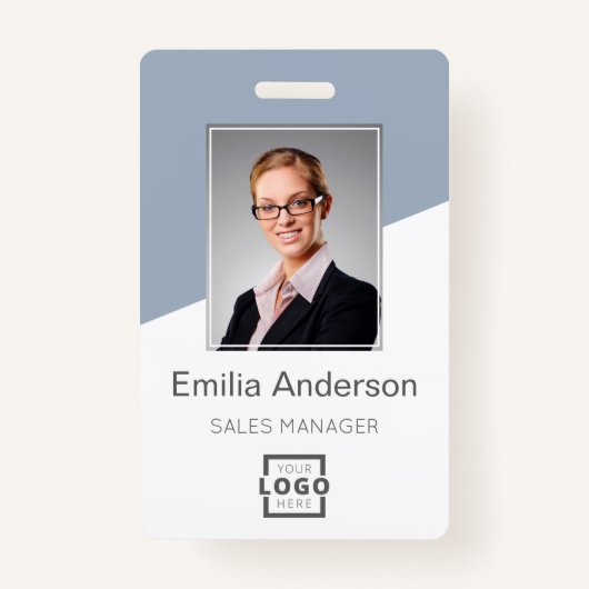会社のカスタムロゴ従業員の写真ほこりっぽい青 バッジ (正面)