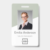 会社のカスタムロゴ従業員の写真Sage Green バッジ (表面)