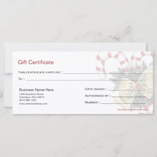 会社のギフト証明書キャンディカン&タンボウ (裏面)