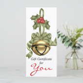 会社のギフト証明書金ゴールドベルグリーンリボン (スタンド正面)