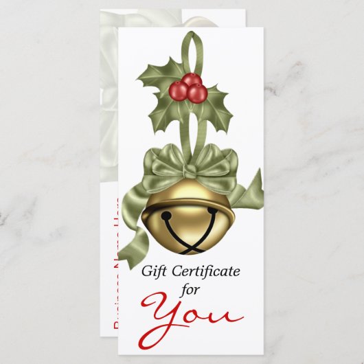会社のギフト証明書金ゴールドベルグリーンリボン (正面/裏面)