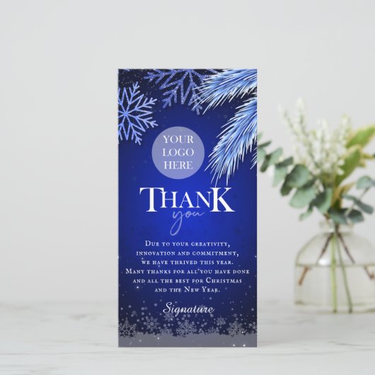 会社のクリスマスパーティーのロゴパーソナライズされた サンキューカード (スタンド正面)