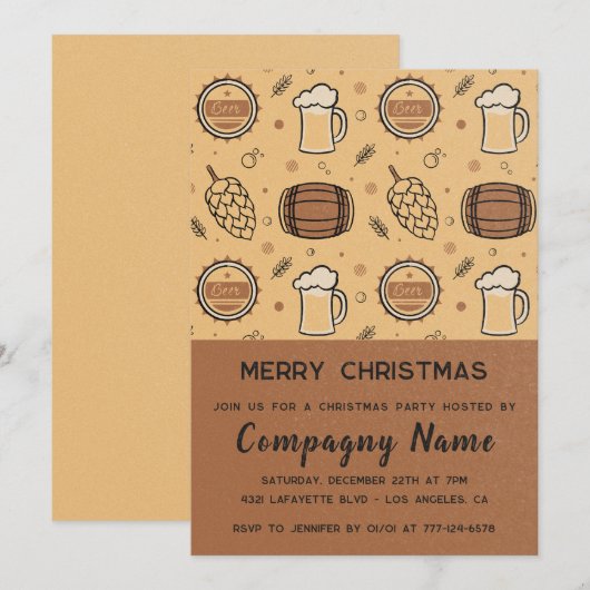 会社のクリスマスパーティービールラスティック 招待状 (正面/裏面)