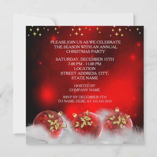 会社のクリスマス華美ディナーパーティー 招待状 (裏面)