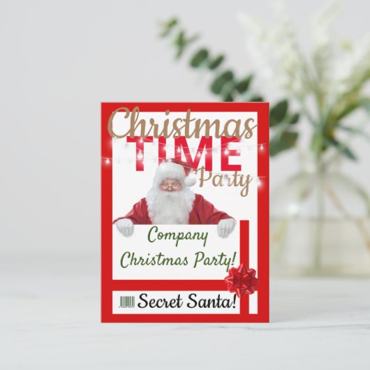 会社のクリスマス・パーティの赤いサンタの従業員のギフト インビテーションポストカード (スタンド正面)