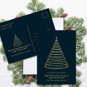 会社のゴールドクリスマスツリービジネスグリーティング シーズンポストカード