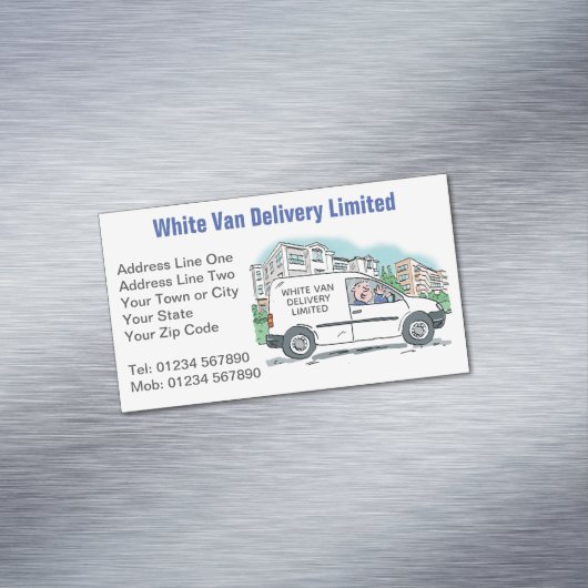 会社のバンに名前を付けたホワイトヴァンマン マグネット名刺 (インサイチュ)