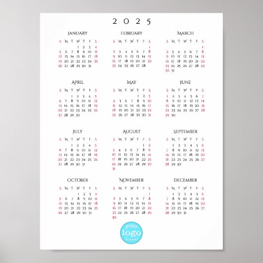 会社のパーソナライズされたビジネスロゴ2025カレンダー ポスター (正面)
