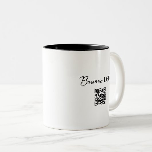 会社のビジネスロゴとQRコード ツートーンマグカップ (正面右)