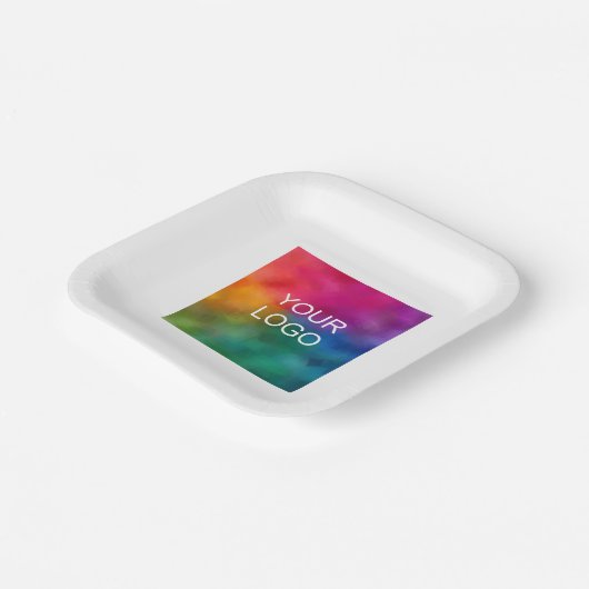 会社のビジネスロゴをここにアップロード文字 カスタム ペーパープレート (傾斜あり)