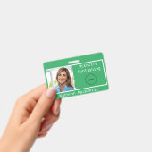 会社のフォトグリーンとホワイトロゴ名 バッジ (手持ち)