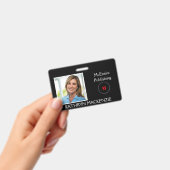 会社のフォトブラックロゴのパーソナライズ名とロゴ バッジ (手持ち)