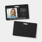 会社のフォトブラックロゴのパーソナライズ名とロゴ バッジ (正面＆裏面)