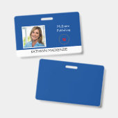 会社のフォトブルーのロゴのパーソナライズ名バッジ バッジ (表裏)