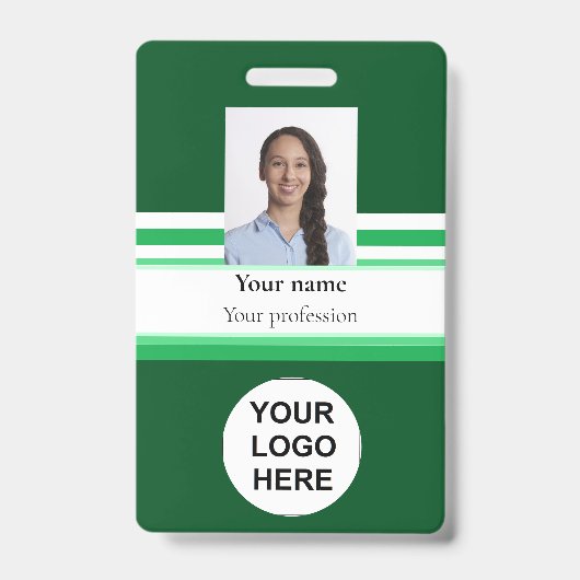 会社のフォトロゴバーコードグリーン バッジ (Front)