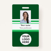 会社のフォトロゴバーコードグリーン バッジ (正面)