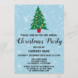 会社のホリデーシーズンのクリスマスパーティー 青い雪のツリー 招待状