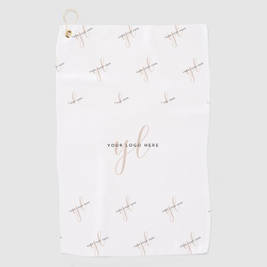 会社のモダンロゴの繰り返しパターンビジネスプロモーション ゴルフタオル (正面)