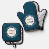 会社のロカスタムゴと文字事業の 鍋つかみ&鍋敷きセット (正面/裏面)