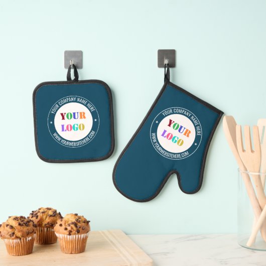 会社のロカスタムゴと文字事業の 鍋つかみ&鍋敷きセット (インサイチュ (吊り下げ))