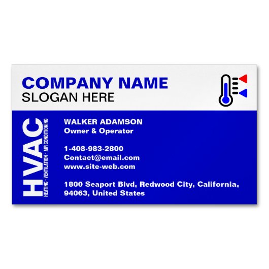 会社のロゴとスローガン連絡、プロフェッショナルHVAC マグネット名刺 (正面)
