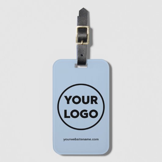 会社のロゴとビジネスWebサイトのライトブルー ラゲッジタグ (正面縦)