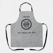 会社のロゴと情報 |グレーの背景オン エプロン (正面)