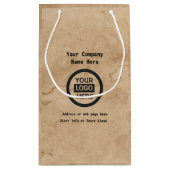 会社のロゴと情報 |茶色の背景オン スモールペーパーバッグ (裏面)