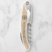 会社のロゴと情報 |茶色の背景オン ソムリエナイフ (裏面)