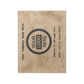 会社のロゴと情報 |茶色の背景オン ノートパッド (回転)