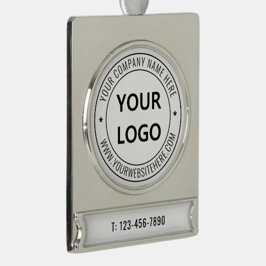 会社のロゴと文字クリスマスオーナメントテンプレート シルバープレートバナーオーナメント (右)