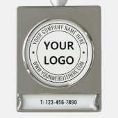 会社のロゴと文字クリスマスオーナメントテンプレート シルバープレートバナーオーナメント (正面)