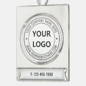 会社のロゴと文字クリスマスオーナメントテンプレート シルバープレートバナーオーナメント (左)