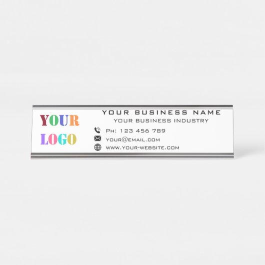 会社のロゴと文字パーソナライズされたデスク名プレート デスクネームプレート (正面)