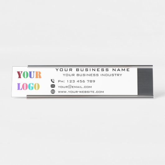 会社のロゴと文字パーソナライズされたデスク名プレート デスクネームプレート (正面)