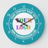 会社のロゴと文字時計のテンプレートあなたの色 ラージ壁時計 (正面)
