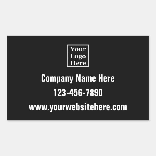 会社のロゴと連絡黒と白の情報 長方形シール (正面)