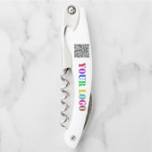 会社のロゴとQRコードウェイターのコルク抜き ソムリエナイフ (正面)